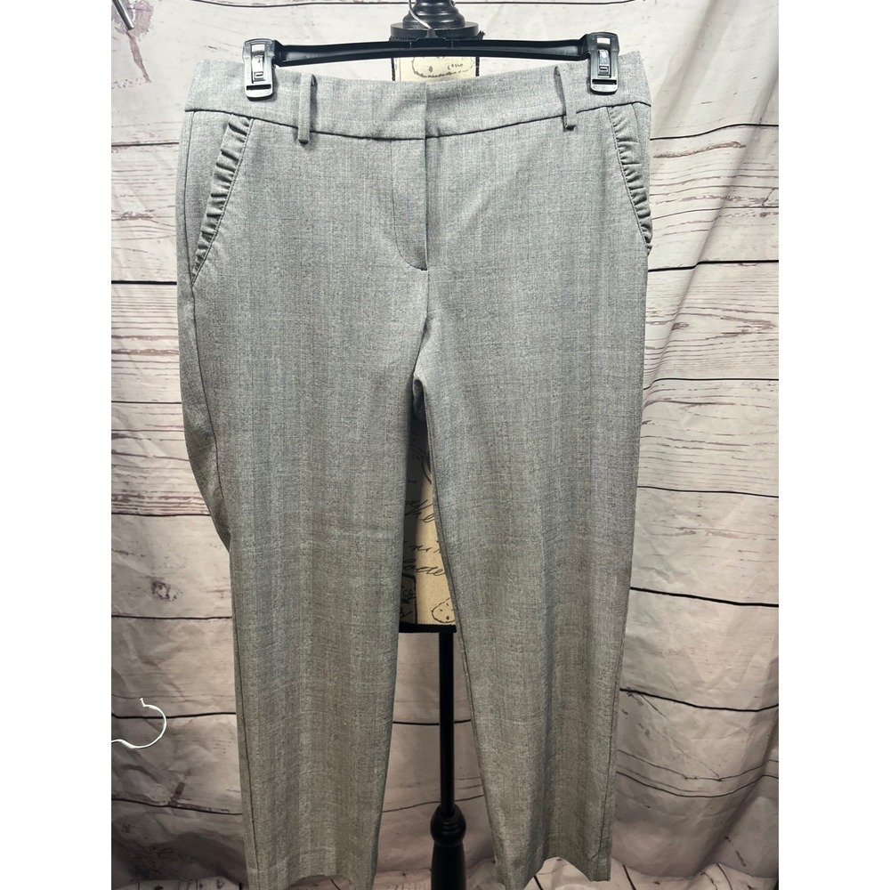 Talbots Grey Glen Plaid Ruffle Pocket Dress Pants Womens Size 10 Slim Leg Career